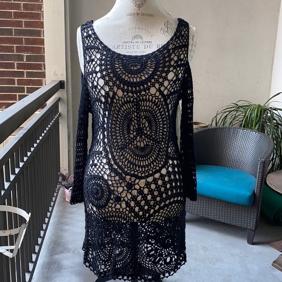 Other - Black knit coverup open shoulder summer dress beachwear sunbathing swim coverup‌